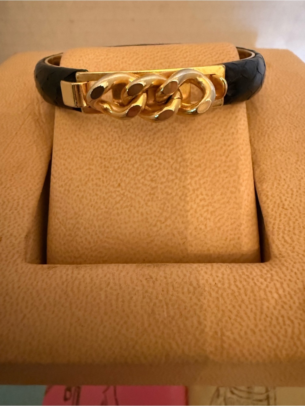 Vtg Manelli Florence Italy 24kt Gold Plated Black Snakeskin Bracelet